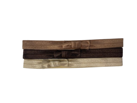 DANA - Haarfantasie - haarband elastisch 3 stuks met strik lichtbruin-donker bruin en beige