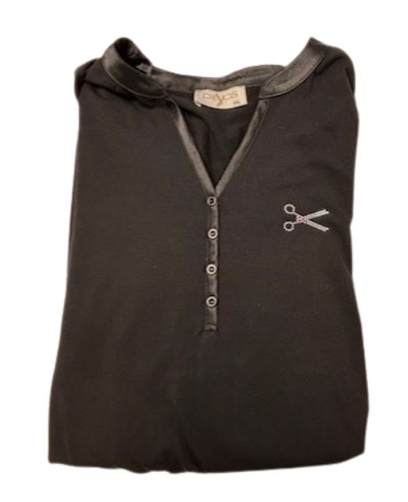 T-Shirt - V-Hals met Knoopjes & 3/4 mouw - Zwart 