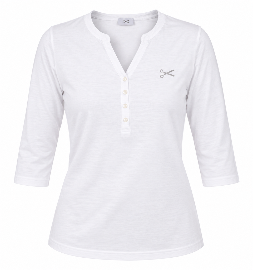 T-Shirt - V-Hals met Knoopjes 3/4 mouw - Wit