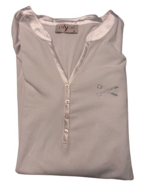 T-Shirt - V-Hals met Knoopjes 3/4 mouw - Wit