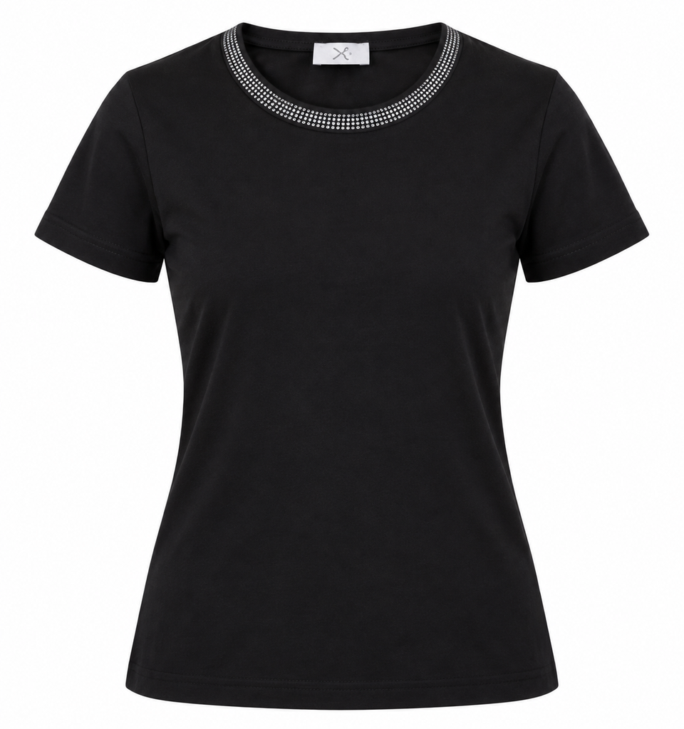 T-Shirt - ronde hals met stras niet-geborduurd Zwart 