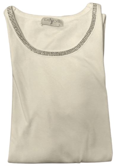 T-Shirt - Ronde Hals Fantasie Stras - Wit 