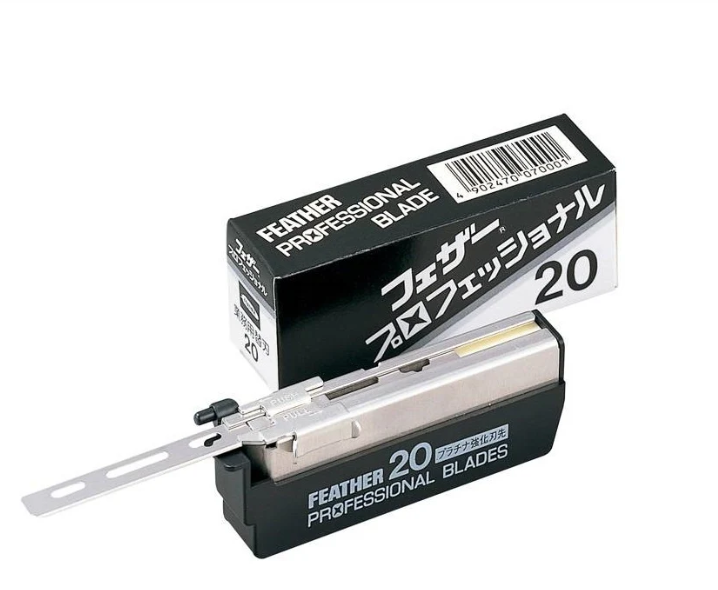 FEATHER Lames – Professional Blade PB-20 (PETITE boîte noire – lettre jaune)