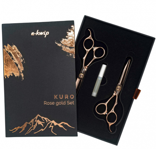[0481/KUR55+KUR40] E-KWIP Kit de Ciseaux Kuro Rose Gold - Ciseaux de Coupe + Sculpteur Rose Gold 55''