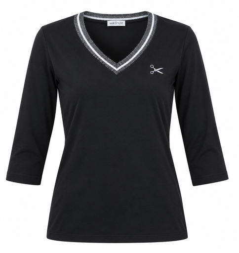 T-Shirt - 20/18 mouw en zilver V-hals niet-geborduurd Zwart XXL
