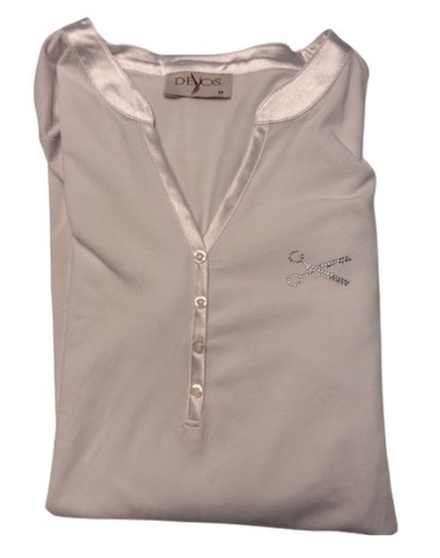 T-Shirt - niet-geborduurd knoopjes & 3/4 mouw Wit