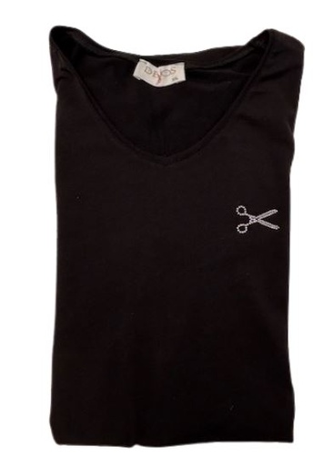 T-Shirt - niet-geborduurd V-hals & korte mouw Zwart 