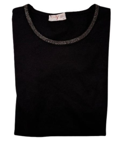 T-Shirt - Ronde Hals Fantasie Stras - Zwart 