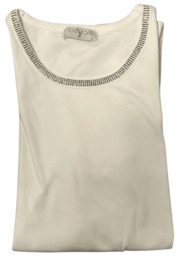 T-Shirt - Ronde Hals Fantasie Stras - Wit 