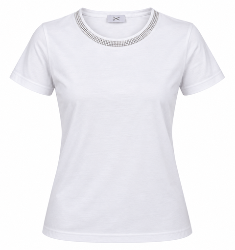 T-Shirt - ronde hals met stras niet-geborduurd Wit 